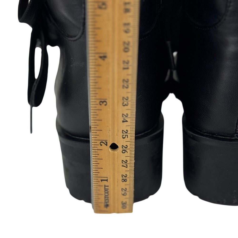 Black Moto Combat Boots Rhinestone Buckle Lug Sole Punk Biker Edgy Glam Size 8 - Picture 5 of 11